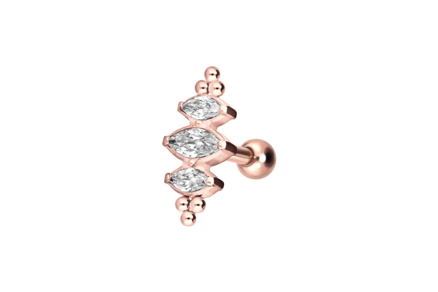 Titan Ohrpiercing mit Innengewinde 3 EINGEFASSTE KRISTALLTROPFEN + KUGELN